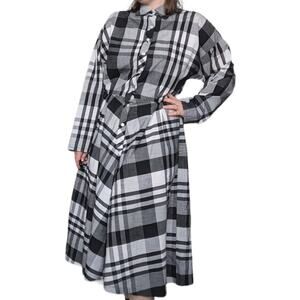 Vintage Plaid Button Down Dress Single Stitch Prairie Womens Medium Collared